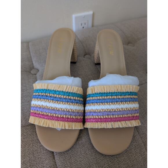 J.Crew Woven Mule Sandals In Rainbow Raffia Size 8.5 - Picture 2 of 5